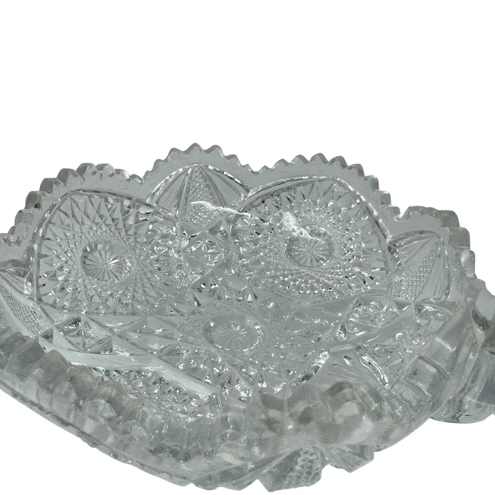 Vintage EAPG Nucut Glass Nappy Dish Imperial‎ Clear Hobstar Handle 5.5